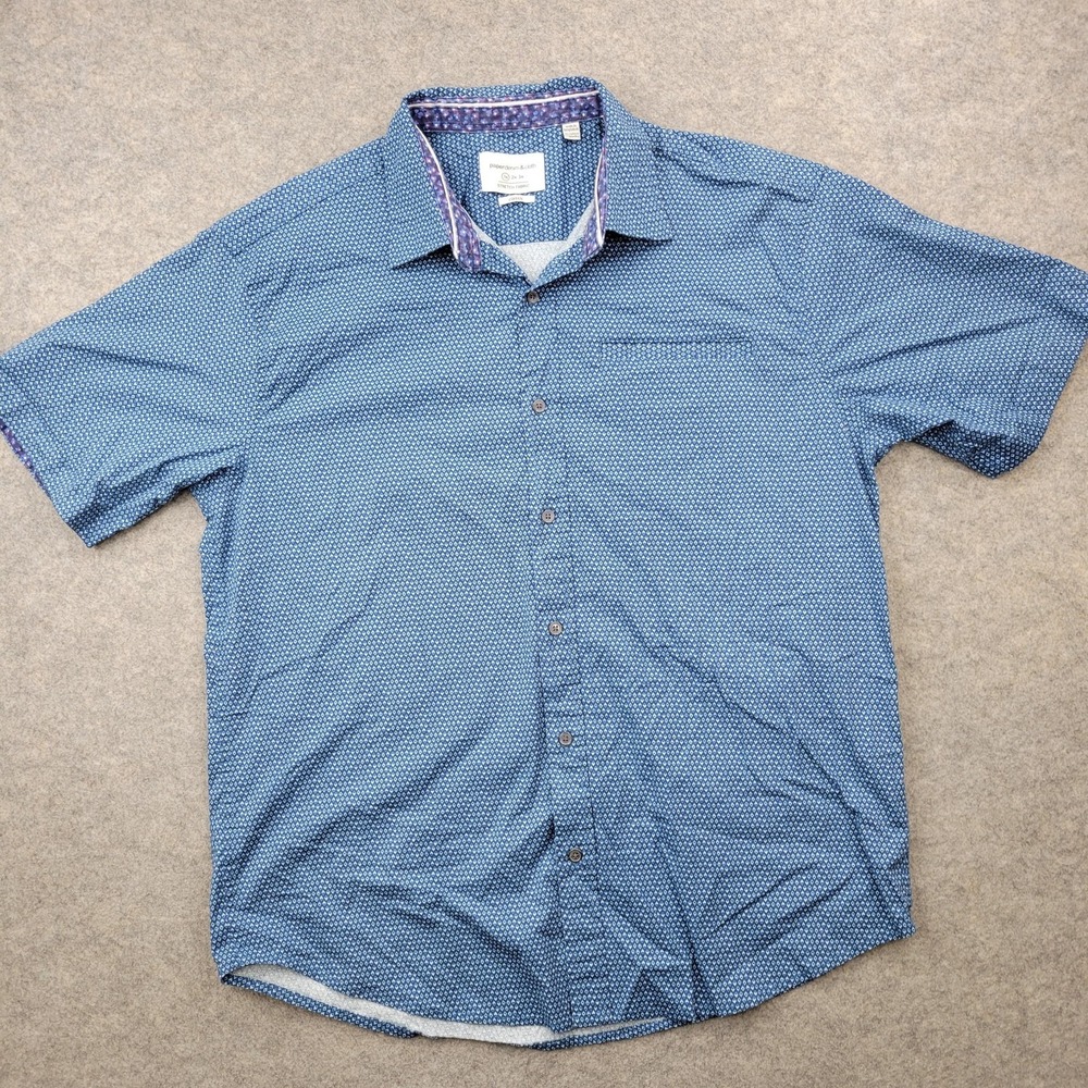 Paper Denim Cloth Shirt Mens Big 1X‎ Blue Stretch Button Front Short Sleeve